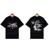 25ss Summer New Arrival Hellstar American Fashion Brand Washed Vintage Print Loose Short Sleeve T-Shirt for Men and Women