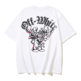 American streetwear brand OFF OW arrow graffiti print heavy-duty street style summer short-sleeve high street casual T-shirt for men and women