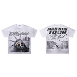 26ss cross-border foreign trade American-style trendy brand diamond-embellished short-sleeve washed distressed frayed raw edge white ink direct-print unisex T-shirt