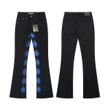 25sss American fashion LOSTSHDWS slim-fit jeans with embroidered logo, micro-flared stretch jeans, unisex style