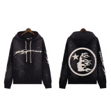 [Hell Series] Trendy High Street Hell Star Distressed Worker Head Print Casual Hoodie