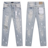 Cross-border American fashion Purple Brand straight-leg jeans, washed, distressed, vintage, ripped, cool and stylish American style