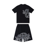 SynaWord European and American trendy brand letter print high street hip-hop casual trendy short-sleeve T-shirt men's set