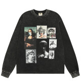 Saint Michael European and American trendy street rock vintage washed distressed digital print long-sleeve T-shirt for men
