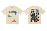 25ss American fashion high street COUGH SYRUP 3D white ink direct print rhinestone high street loose double yarn short sleeve t-shirt for men