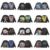 25ss cross-border European and American new vintage skull rock band basketball distressed washed black long-sleeve t-shirt for both men and women