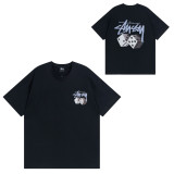 Original label one-piece dropshipping trendy brand STU West short-sleeve T-shirt with dice, black eight, ice cream designs, basic American style couple's wear for summer