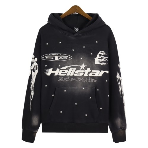 Hellstar European and American high street fashion retro washed distressed mud-print sweatpants and hoodie couple's set