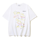 25ss European and American cross-border fashion high street OFF-WHITE high-quality printed graffiti loose short-sleeve T-shirt for men and women