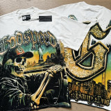 Cross-border foreign trade skull rock band vintage washed short-sleeve T-shirt, casual loose fit, unisex couple's base shirt, trendy