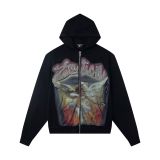 High-quality MIXED EMOTION trendy street hip-hop rhinestone white ink direct-print zipper hoodie for men and women