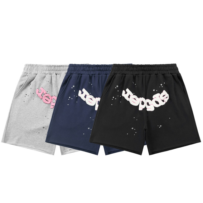 Sp555der American fashion brand high street foam letter logo shorts, summer loose-fitting knee-length shorts, unisex