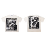 26ss cross-border foreign trade American-style trendy brand diamond-embellished short-sleeve washed distressed frayed raw edge white ink direct-print unisex T-shirt