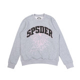 25ss high-quality Sp555der trendy high street style rhinestone embossed letter spider web hoodie for men and women