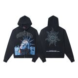 25ss high-quality GOD trendy high street vintage washed distressed printed zip-up hoodie loose long-sleeve T-shirt top