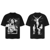 25ss cross-border European and American trendy brand high street loose casual retro short-sleeve T-shirt for men and women with printed letter and portrait designs