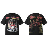New cross-border HELL trendy high-quality vintage distressed T-shirt, loose fit printed short-sleeve T-shirt, unisex style for couples