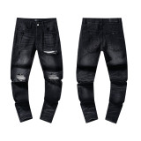 Cross-border European and American Purple Brand jeans, washed, distressed, vintage, ripped, with splatter paint, cool and stylish, Amiri American style