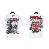 New cross-border HELL trendy high-quality vintage distressed T-shirt, loose fit printed short-sleeve T-shirt, unisex style for couples