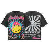 High-quality cross-border foreign trade Hellstar American-style trendy brand washed vintage printed loose short-sleeve T-shirt for men and women