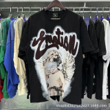 s cross-border EM American style trendy brand angel retro rhinestone logo hip-hop loose short-sleeve full-print couple's T-shirt