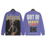 Cross-border wholesale of trendy GOD streetwear vintage skull print washed distressed long-sleeve T-shirts and hooded sweatshirts for men and women