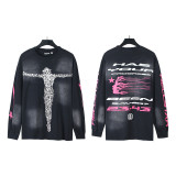 Hellstar trendy high street vintage washed distressed printed street rock sweatshirt long-sleeve T-shirt for men and women