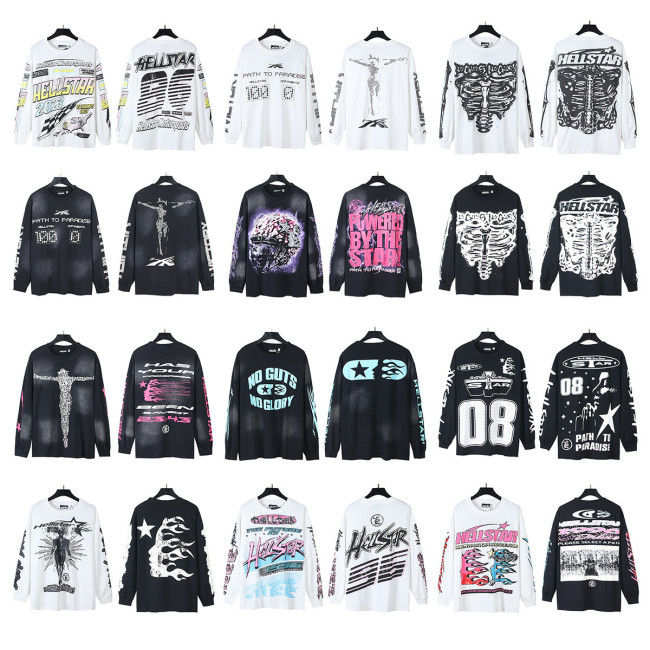 Cross-border Hellstar T-Shirt, autumn fashion, trendy high street loose long-sleeve T-shirt for men and women