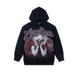 High-quality MIXED EMOTION trendy street hip-hop rhinestone white ink direct-print zipper hoodie for men and women