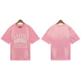 European and American trendy brand AMIRI series tie-dye micro-logo washed retro casual short-sleeve T-shirt, unisex