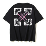 25ss European and American cross-border fashion high street OFF-WHITE high-quality printed graffiti loose short-sleeve T-shirt for men and women