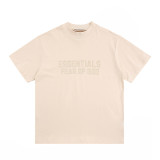 Heavyweight pure cotton FOG ICON small collar t-shirt, American style high-neck short-sleeve, loose fit, drop shoulder, unisex summer top