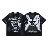 25ss Summer New Hellstar American Style Trendy Brand High Street Washed Vintage Print Unisex Short Sleeve T-Shirt