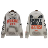 [Hell Series] Trendy High Street Hell Star Distressed Worker Head Print Casual Hoodie