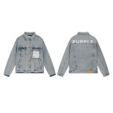 Cross-border American fashion Purp1e Brand denim jacket, loose fit, washed and distressed, with rhinestones, trendy heavy-duty jacket
