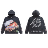 25 Cross-border Trendy American Retro God Classic Print Hooded Sweatshirt for Men and Women, Pure Cotton, High Quality, Loose Fit