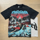 26ss Cross-Border Foreign Trade GOD American Trend High Street Vintage Washed Distressed Skull Unisex Loose Fit Printed Short Sleeve T-Shirt