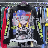 SS Cross-Border Fashion Wholesale Rou Street Hip-Hop Retro Printed Ripped Fake Two-Piece Loose Long-Sleeve for Men and Women