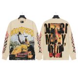Cross-border wholesale of trendy GOD streetwear vintage skull print washed distressed long-sleeve T-shirts and hooded sweatshirts for men and women
