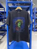 High-quality SAINT MICHAEL ICON washed vintage short-sleeve trendy retro print couple's T-shirt for men and women