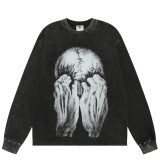 Saint Michael European and American trendy street rock vintage washed distressed digital print long-sleeve T-shirt for men