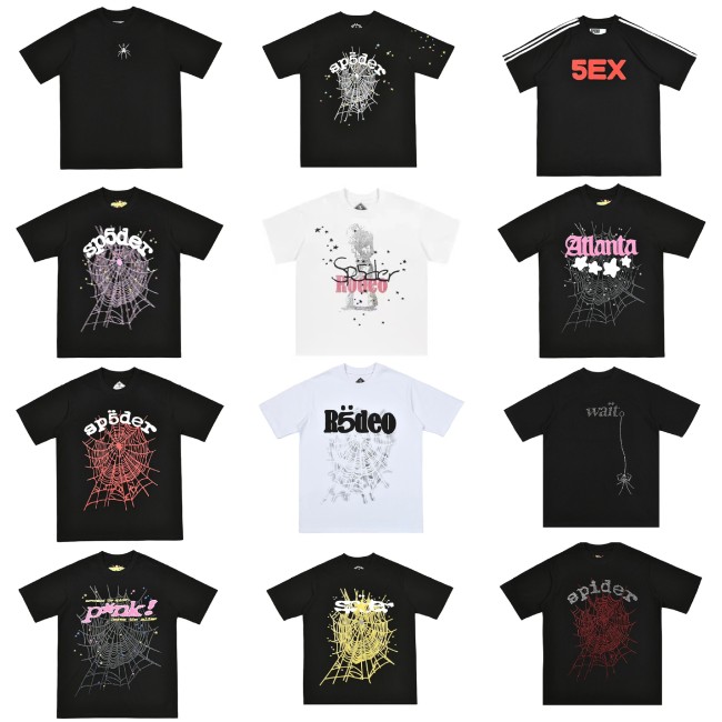 25ss Cross-Border Foreign Trade Sp555der American Trend High Street Rhinestone Foam Print Loose Fit Unisex Short Sleeve T-Shirt