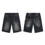 25ss Cross-Border American Fashion Brand Purple Brand Ripped and Patched Men's Casual Street Straight-Leg Denim Shorts