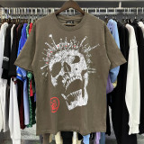 Cross-border foreign trade high street heavy-duty washed distressed worker head print Hell Star round neck short-sleeve T-shirt for summer