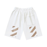 Brushed fleece 450g double logo print OW shorts, new summer style, European and American trendy brand, plus size knee-length shorts
