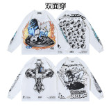 Hellstar trendy high street vintage washed distressed printed street rock sweatshirt long-sleeve T-shirt for men and women
