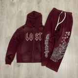 25ss Cross-Border Foreign Trade Lost Intricacy American Los Angeles Trendy Brand Rhinestone Cardigan Hoodie Set for Men