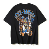 Wholesale high-quality foreign trade trendy brand off-shoulder short-sleeve T-shirts with melting arrow gradient starry sky splatter ink design, couple style