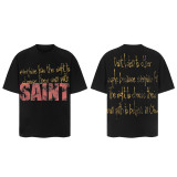 25ss cross-border European and American trendy brand high street loose casual retro short-sleeve T-shirt for men and women with printed letter and portrait designs