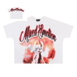 European-style fashion printed short-sleeve T-shirt for men, trendy brand with rhinestone embellishments, personalized men's clothing, stylish and slim-fit floral T-shirt